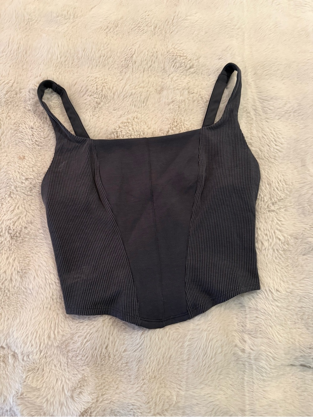 VSX Dark Gray Ribbed Square-Neck crop top